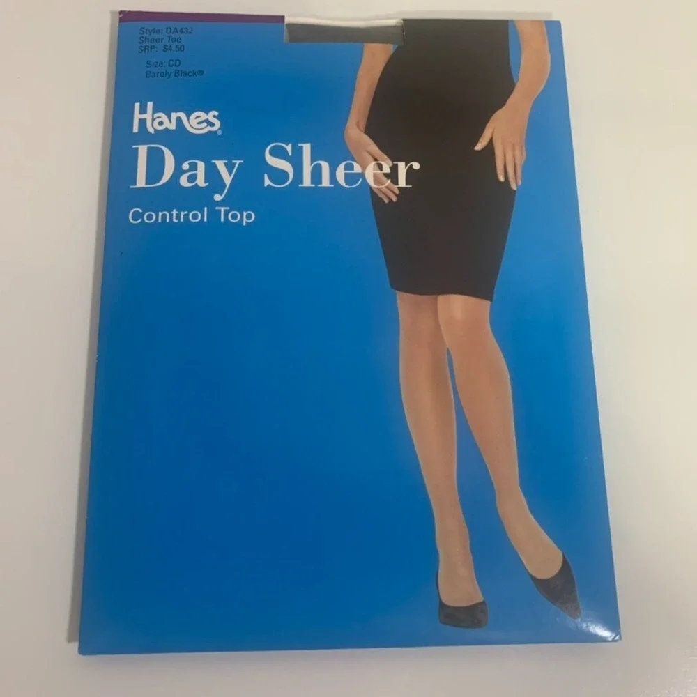 Hanes Day Sheer Control Top Style OA432 Sheer Toe Barely‎ Black Size CD